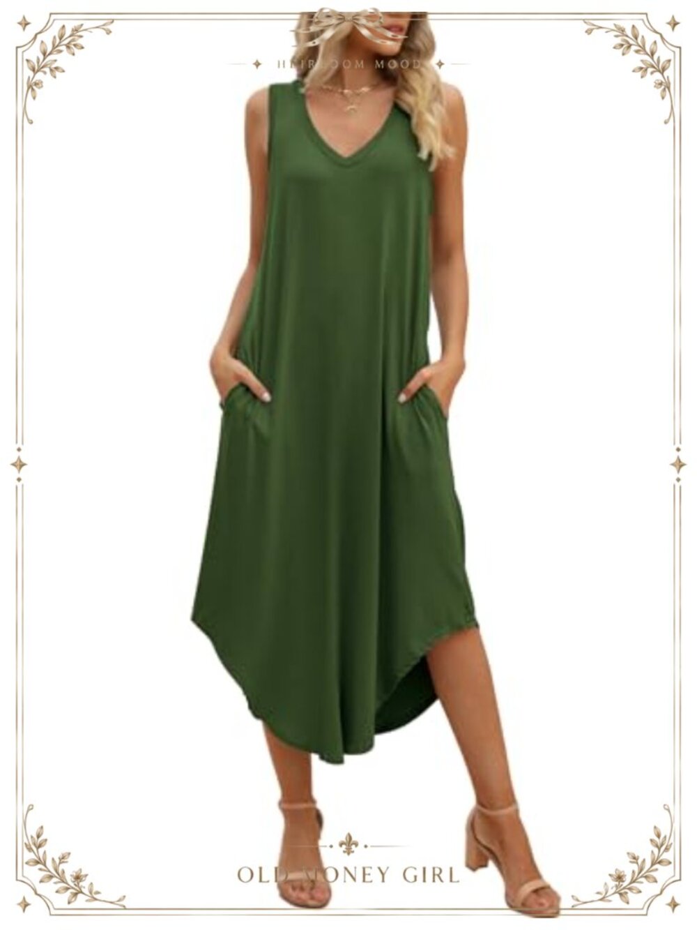 Women's Sleeveless Maxi Dress with Pockets V-Neck Rayon Spandex Loose Fit